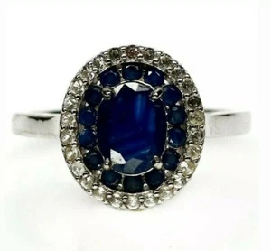NATURAL 6 X 8 mm. ANILLO PLATA 925 ZAFIRO AZUL Y BLANCO OVALADO, REDONDO TALLA 7,75 - Imagen 1 de 3