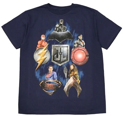 DC Comics ☆ Boys' Justice League Group Shield T-Shirt ☆ Sizes S-XL - Image 1 of 3