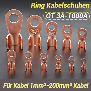 Offene Ring Kabel Schuhe Kupfer Zunge Anschluss Klemmen Stecker OT 3A - 1000A - Picture 1 of 7