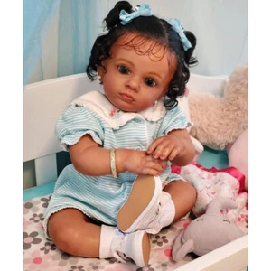 24inch Reborn Dolls Soft Silicone Babies Toddler Girl African Doll Clothes Gift - Picture 1 of 5