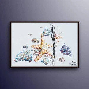 Starfish 40" original oil painting, seawater landscape, nautical, handmade item - Picture 1 of 4