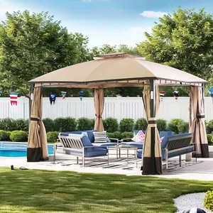 Patio Gazebo 11'x13' with LED Lights, Heavy Duty Outdoor Canopy Shelter - Picture 1 of 8