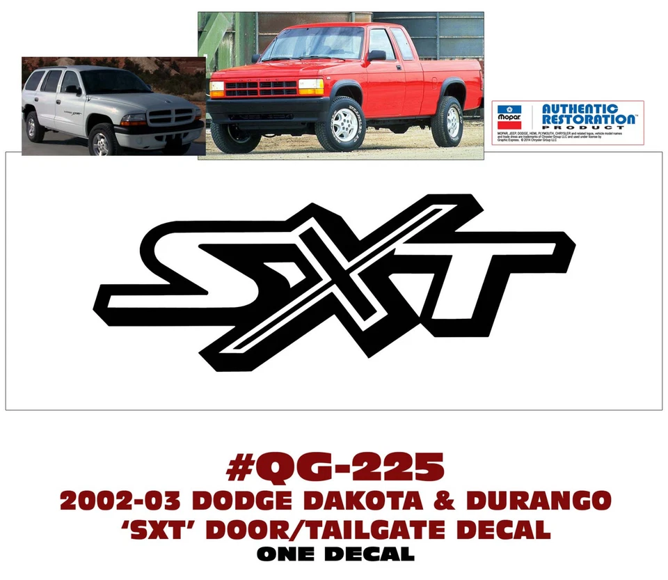 QG-225 2002 2003 DODGE DAKOTA & DURANGO - SXT - CALCOMANÍA PUERTA/PORTÓN TRASERO - CON LICENCIA Foto 1 de 1
