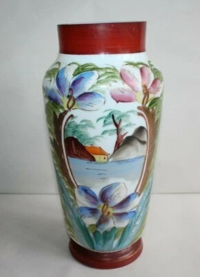 Ancien vase en opaline peint et émaillé époque Napoléon III hauteur 27 cm - Photo 1/4