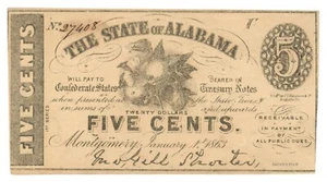1863 State of Alabama, Montgomery, AL 5c Note No.27408 CR11 (D59250) - Picture 1 of 2