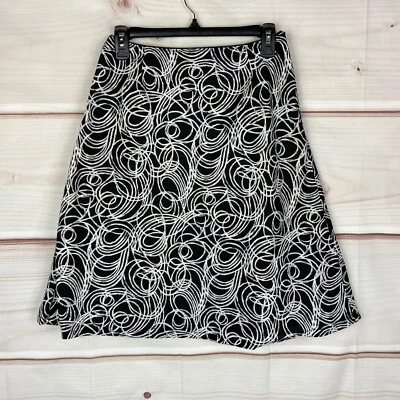 Falda Talbots Mujer 4 Negro Blanco Estampado Remolino Lino Algodón Línea A Forrada Foto 1 de 4