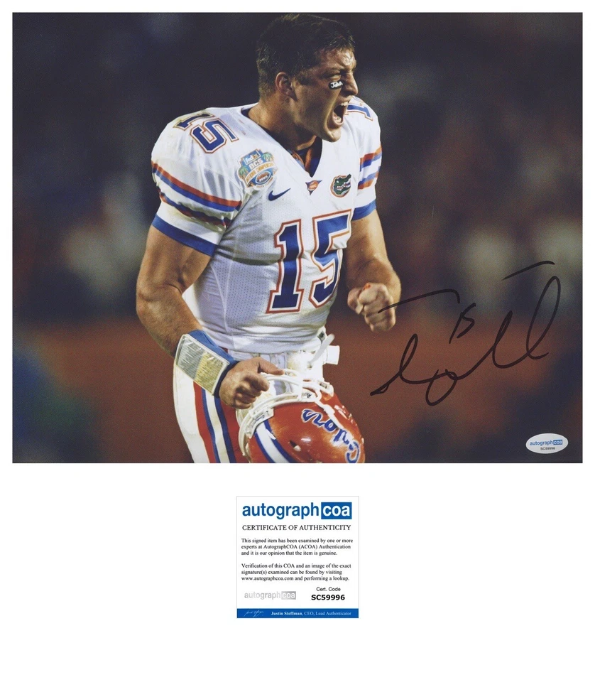 Foto firmada por Tim Tebow 'Florida Gators' 11x14 ganador Heisman campeón nacional ACOA Foto 1 de 1