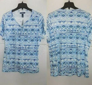 KAREN SCOTT PRINTED SHORTS SLEEVE HENLEY TOP T SHIRT Sz PP NWT - Picture 1 of 1