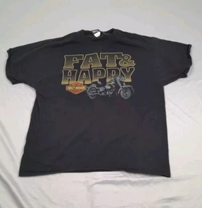 2010 Harley Davidson Mens Xl Graphic Black Shirt Fat And Happy Motorcycle - Picture 1 of 13