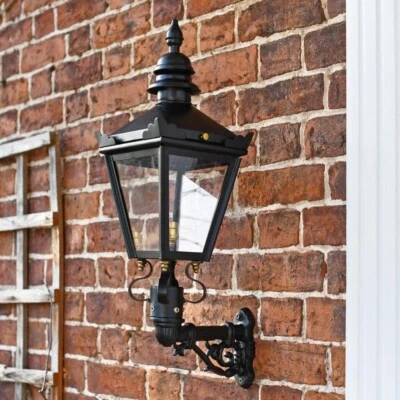 Black Victorian Wall Mounted Lantern on Bracket - 69cm Outdoor Garden Wall Light - Image 1 of 4
