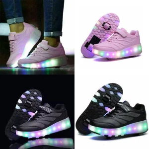 Boys Girls LED Wheel Trainers Skates Shoes Flash Roller Sneakers Lightweight - Picture 1 of 10