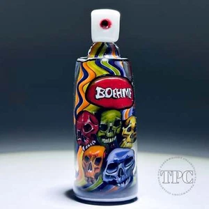 Stephen Boehme 2023 Glass Art Rainbow Skull Murrine Spray Can with Colorful Wig- - Picture 1 of 7