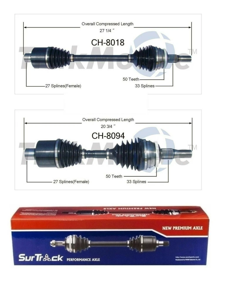 For Dodge Interpid Chrysler 300M LHS FWD Pair Front CV Axle Shafts SurTrack Set - Image 1 of 1