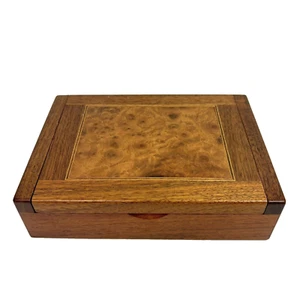 Vtg Handmade Birds Eye Maple Inlay Jewelry Vanity Box Mens Dresser Storage Lined - Picture 1 of 12