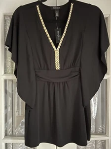 White House Black Market  Short Sleeve Black Tunic Blouse Size S - Picture 1 of 4