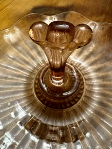 Vtg Anchor Hocking Pink Depression Glass Tidbit Dish w/Handle Ruffled Rim 7.5" - Picture 1 of 11