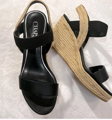 Chaps Zapatos WENSLEY Negro/Tostado Correa de Cuña Alpargata Plataforma Sandalias Talla 9 Foto 1 de 4