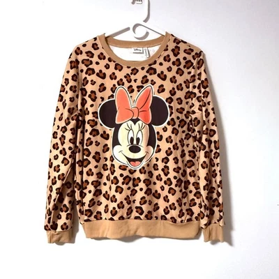 Disney PatPat Minnie Mouse Leopard Print Crewneck Sweatshirt Women M Lightweight - Image 1 of 4
