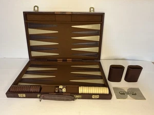 Juego completo de backgammon vintage años 70 marrón crema con estuche de astillas de baquelita - Imagen 1 de 6