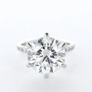 5.8CT NATURAL DIAMOND E/VS2 ROUND CUT 14K WHITE GOLD 6-PRONG CLASSIC ACCENT RING - Picture 1 of 5