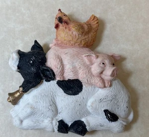 Vtg Cow Pig Chicken Kitchen Magnet Refrigerator Country Farm Animals Farmhouse - Picture 1 of 2