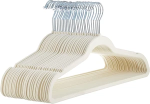 Slim, Velvet, Non-Slip Suit Clothes Hangers, Ivory/Beige- Pack of 30 - Picture 1 of 12