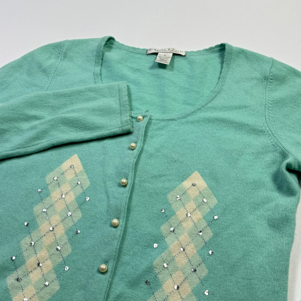 Женский свитер Grayson & Dunn средний кашемировый кардиган жемчуг стразы аргайл - Изображение 1 из 4