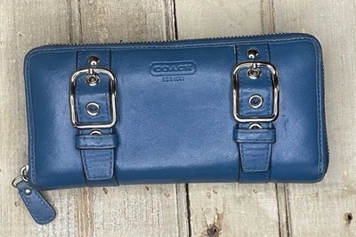 Cartera Coach Soho Zoe vintage verde azulado doble hebilla cremallera alrededor Foto 1 de 4