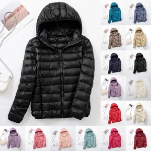 Women Quilted Puffer Warm Coat Hooded Ultralight Padded Down Jacket Outwear 4-24 - Picture 1 of 32