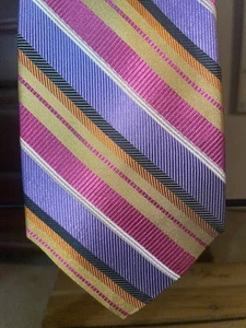 Tom James Royal Classic Tall Man Silk Necktie Pink Yellow Stripes XXL 65x4 USA - Picture 1 of 8