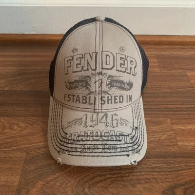 Fender Stratocaster Trucker Hat Grey with Black Mesh Back. Snap Back OSFA Adult - Image 1 of 4