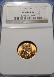 Beautiful Color 1941 NGC MS66 RD Lincoln Wheat Cent - Picture 1 of 2