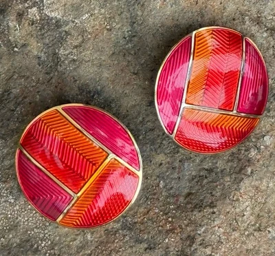 Pendientes perforados vintage Lrg EDGAR BEREBI esmalte rojo y naranja texturizado tono dorado Foto 1 de 4