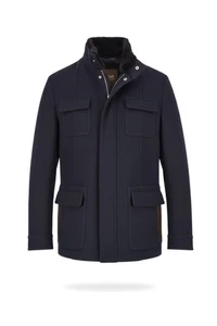 MANDELLI $7500 wool cashmere coat rabbit fur lined EU 50 US 40 Blue Tailored - Picture 1 of 11