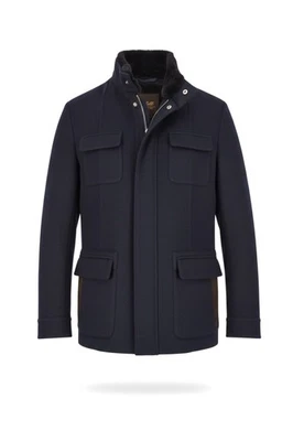 MANDELLI $7500 wool cashmere coat rabbit fur lined EU 50 US 40 Blue Tailored - Image 1 of 4