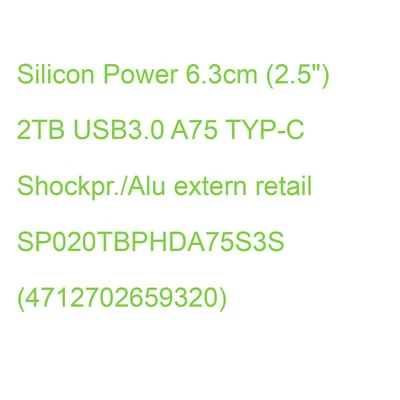 Silicon Power Festplatte 2.5" 2TB USB3.0 A75 TYP-C Shockpr. extern retail SP020T - Bild 1 von 2
