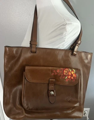 Patricia Nash Madison Leather Tote Shoulder Bag Purse Cognac Embroidered Floral - Image 1 of 4