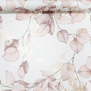 Blush Ecualyptus Floral Wallpaper Cream Gold Metallic Pink Purple Leaves Smooth - Picture 1 of 7