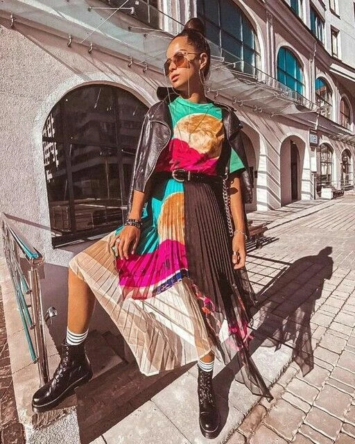 H&M STUDIO FALDA PLISADA ASIMÉTRICA MULTICOLOR TODAS LAS TALLAS - Imagen 1 de 4