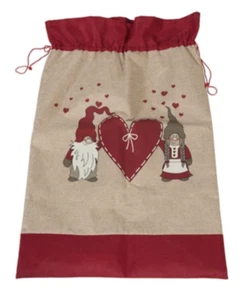 Sack für Weihnachtsgeschenke, Jutesack, Wichtel Motiv, 65 x 95 cm mit Kordelzug - Bild 1 von 3