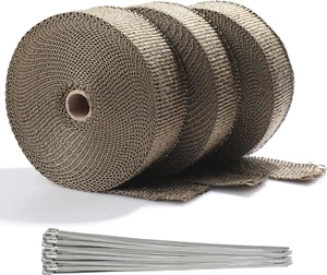 2" X 50' Titanium Exhaust Header Heat Wrap 3 Rolls with 30PCS 11.8 Inch Stainles - Picture 1 of 6