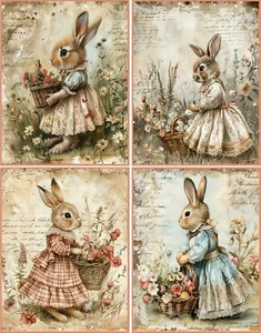 8 EASTER VINTAGE BUNNY RABBIT FLOWERS BASKET GLOSSY BLANK FOLD OUT CARD ENVELOPE - Picture 1 of 3