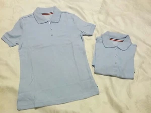 Lot of 2 Knit Girls Size 7/8 Medium School Uniform Polos Sky Blue Short Sleeve - Picture 1 of 4