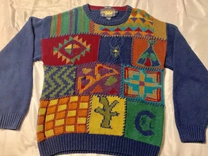 VINTAGE Chaps Ralph Lauren CRL Patchwork Stamm aztekischer Kaktus Handstrickpullover - Bild 1 von 11