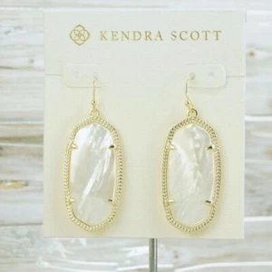 NWT Kendra Scott Elle Ivory Pearl Drop earring Gold Tone - Picture 1 of 5