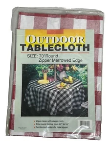 Outdoor Tablecloth 70" Round Zipper Merrowed Edge Picnic Blanket Red & White NOS - Picture 1 of 2