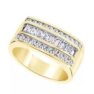 Cubic Zirconia Row Men's Ring 14K Rose Gold Plated Sterling Silver - Picture 1 of 2