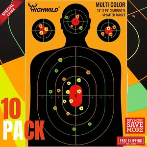 10 PACK Silhouette Splatter Paper Targets Splash Effect of Multiple Colors Rifle - Picture 1 of 8