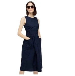 J.Crew Baumwoll Popeline Schürze Kleid Größe 12P Marineblau - Bild 1 von 9