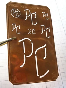 PC P C monogram stencil embroidery antique LARGE copper metal initials letters - Picture 1 of 3